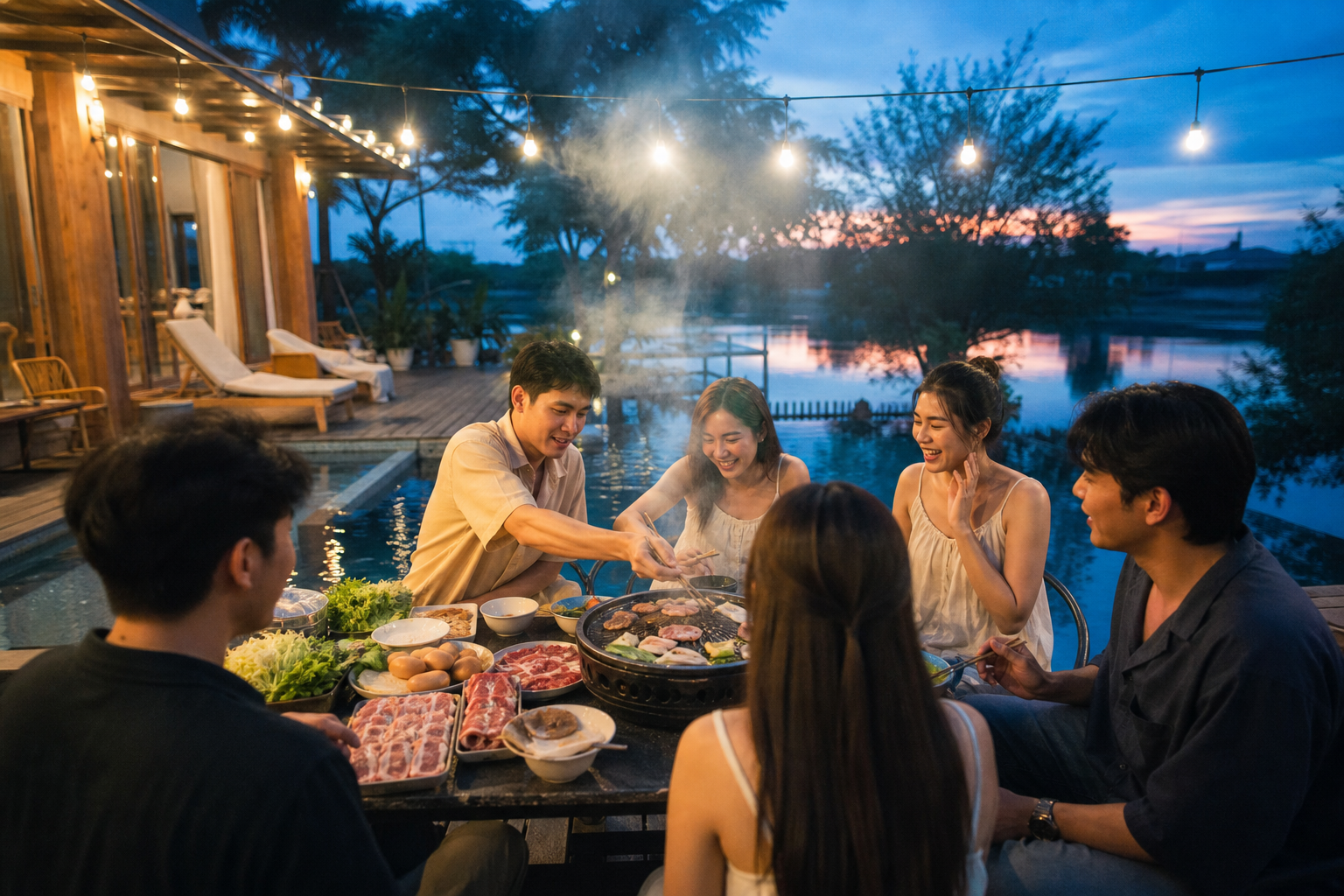 ปิ้งย่าง BBQ ริมน้ำ ที่พูลวิลล่าลำปาง
